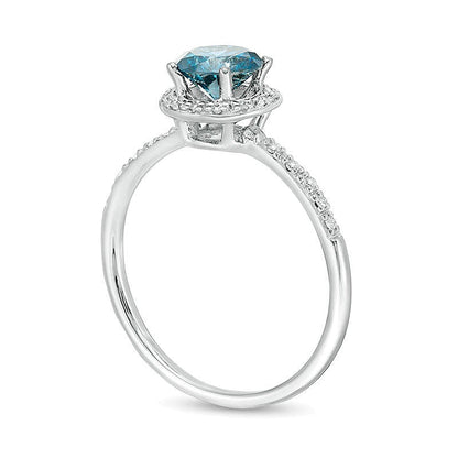 1.0 CT. TW Halo-Verlobungsring mit blauen und weißen Diamanten in 14K Weißgold