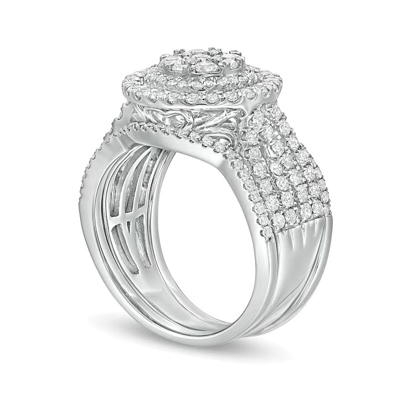 Braut-Set mit weißen Diamanten im Rundschliff, mehrreihig, in 10K Weißgold