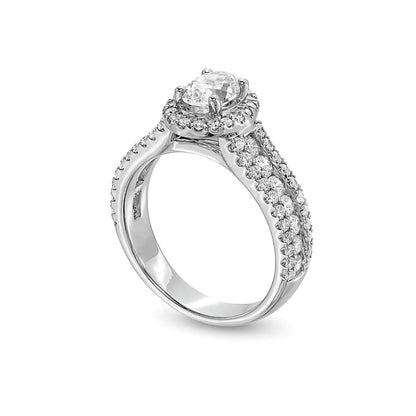 1.75 CT. Gesamtgewicht Verlobungsring mit ovalem Labordiamant und Halo, dreireihig, in 14K Weißgold (F/VS2)