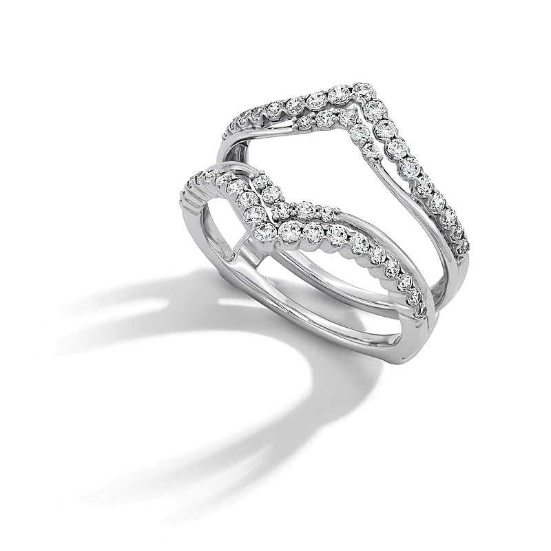 0,63 ct. Gesamtgewicht Diamant Solitär-Enhancer mit doppelter Reihe im Chevron-Design in 14K Weißgold