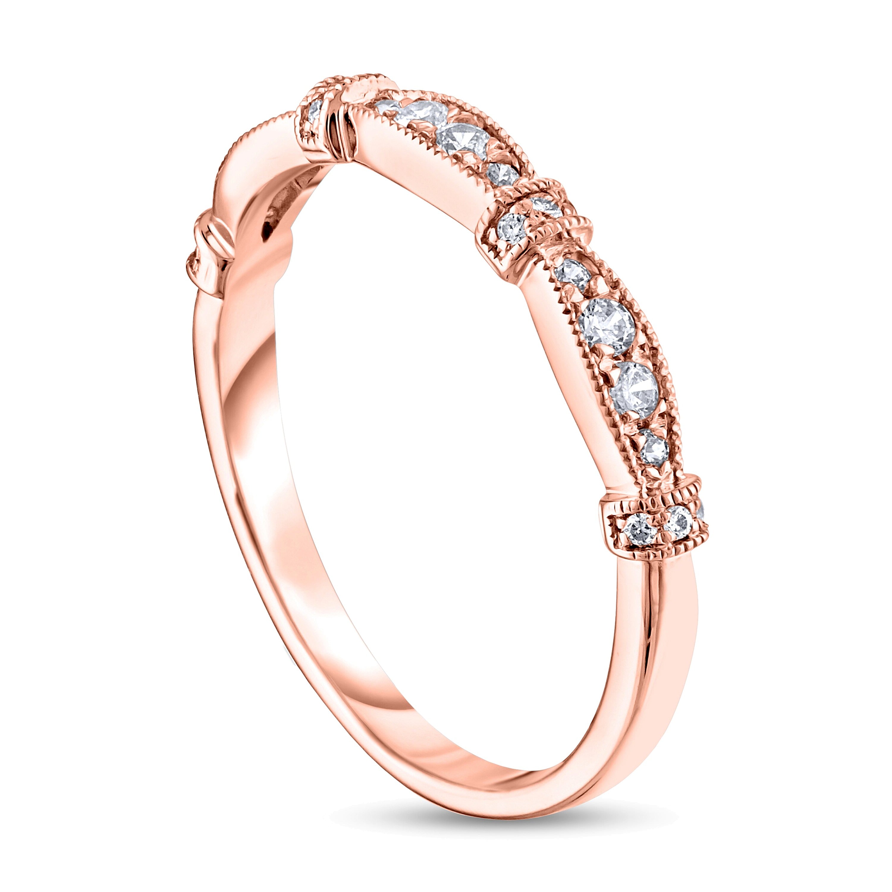0.2 ct. Gesamtgewicht Diamant Stackable Ring im Vintage-Stil mit alternierendem Besatz in 14K Roségold