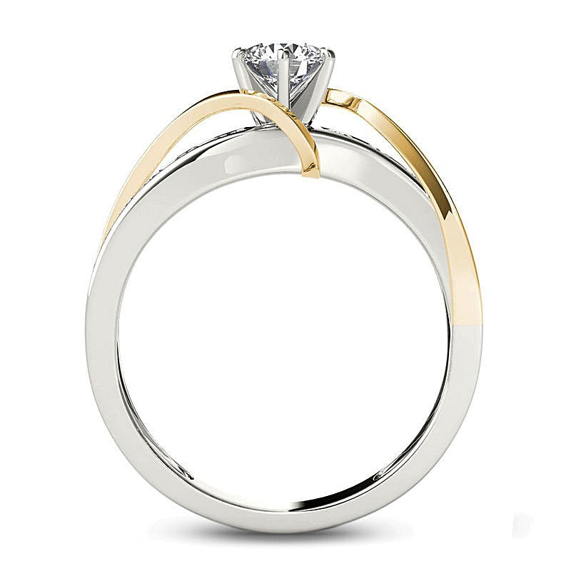 0.75 ct. Gesamtgewicht Diamant Solitär mit seitlichem Besatz Verlobungsring aus 14K Bicolor-Gold