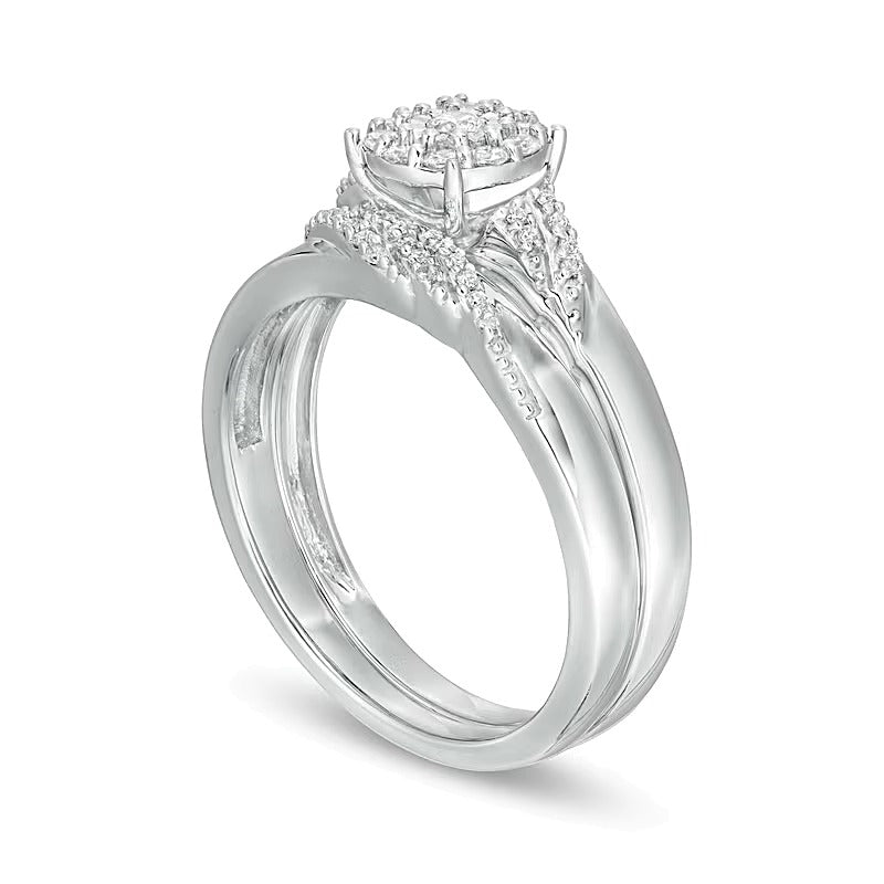 Braut-Set mit Diamanten 0,25 ct. Gesamtgewicht, rund, in rhodiniertem Sterlingsilber