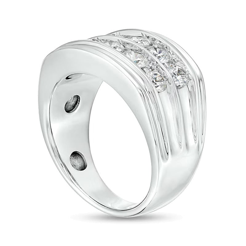 Memoire-Ring mit Diamanten 2.0 ct. Gesamtgewicht, zweireihig alternierend, in 10K Weißgold