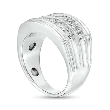 Memoire-Ring mit Diamanten 2.0 ct. Gesamtgewicht, zweireihig alternierend, in 10K Weißgold