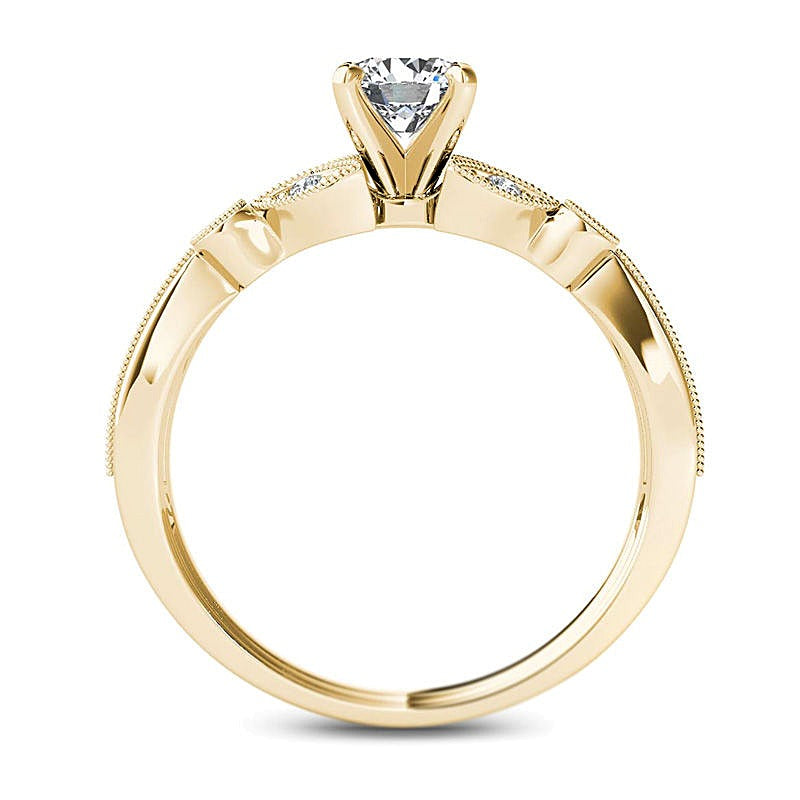 0,63 ct. Gesamtgewicht Diamant-Verlobungsring im Vintage-Stil mit Blattmotiv aus 14K Gelbgold