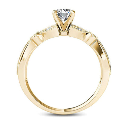 0,63 ct. Gesamtgewicht Diamant-Verlobungsring im Vintage-Stil mit Blattmotiv aus 14K Gelbgold