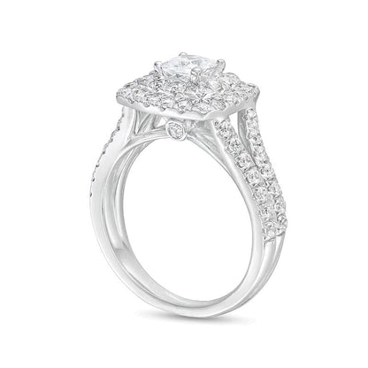 2.0 ct. Gesamtgewicht Verlobungsring mit Labordiamanten im Princess-Schliff und doppeltem Halo in 14K Weißgold (F/VS2)