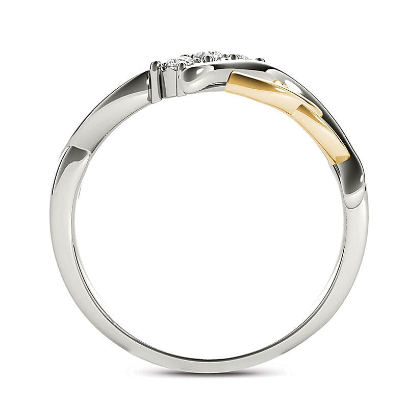 0.1 ct. Gesamtgewicht Diamant Dreistein Bypass-Ring mit Herzen in 14K Weißgold und gelbem Rhodium