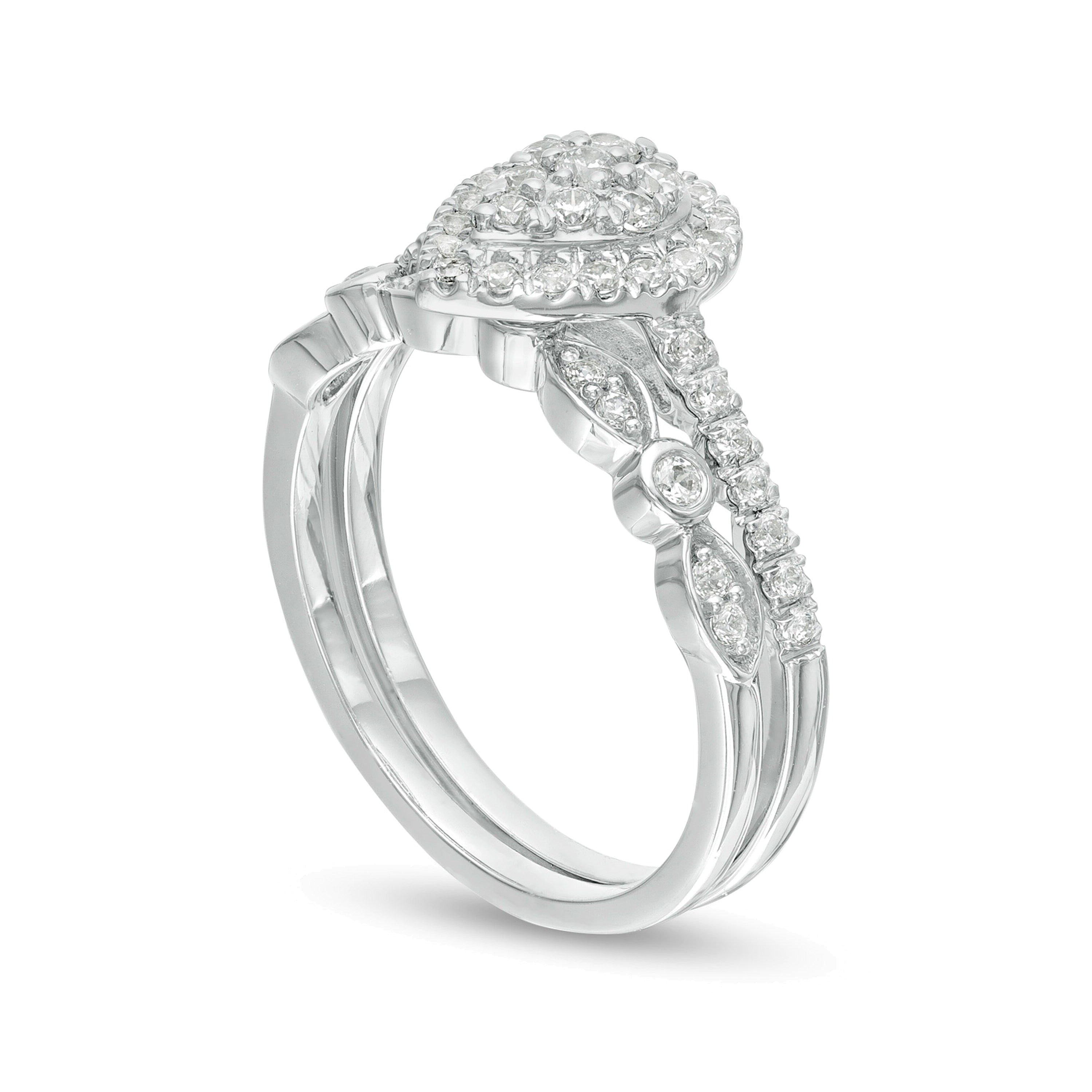 0.5 ct. Gesamtgewicht Komposit tropfenförmiger Diamant Art-déco-Brautset in 10K Weißgold