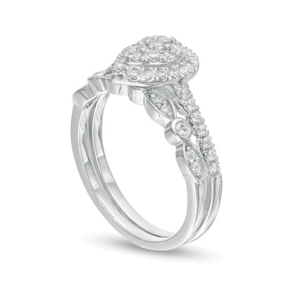 0.5 ct. Gesamtgewicht Komposit tropfenförmiger Diamant Art-déco-Brautset in 10K Weißgold