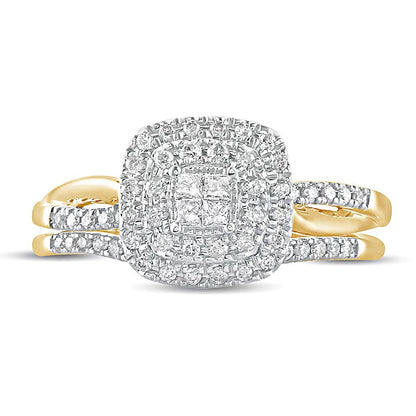 Braut-Set mit Diamanten im Princess-, Rund- und Kissenschliff in 10K Gelbgold, 0.38 ct. Gesamtgewicht