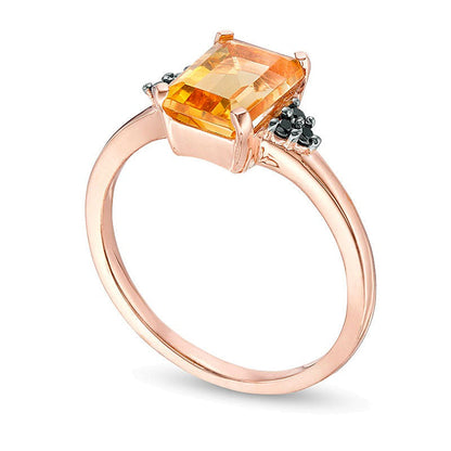 Freundschaftsring für Damen mit Citrin im Smaragdschliff und 0,05 ct. Gesamtgewicht schwarzen Diamanten in 10K Roségold
