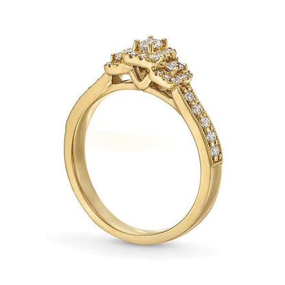 Dreistein-Verlobungsring mit Diamant im Smaragdschliff und Baguette-Diamanten 0.5 CT. Gesamtgewicht in 14K Gelbgold