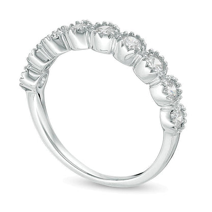 Memoire-Ring mit 0.5 ct. Gesamtgewicht Diamanten im Vintage-Stil mit neun Steinen in 10K Weißgold