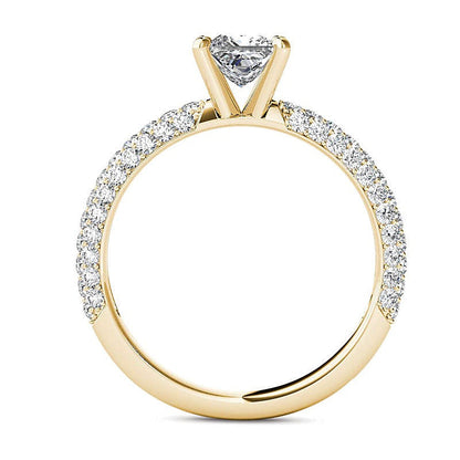 Solitär-Verlobungsring mit seitlichem Besatz und Diamanten im Princess- und Rundschliff, 1.0 ct. Gesamtgewicht, in 14K Gelbgold