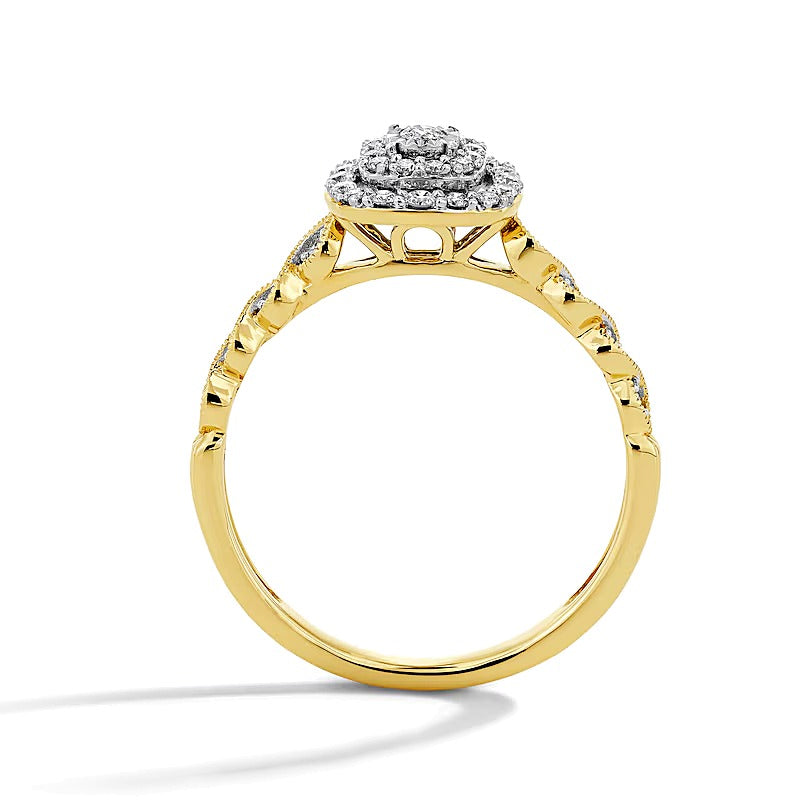 0.25 ct. Gesamtgewicht Diamant Freundschaftsring mit doppeltem Kissenschliff-Rahmen in 10K Gelbgold