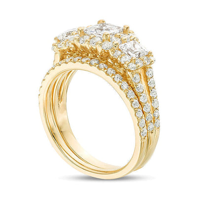 2.2 ct. Gesamtgewicht Diamant Dreistein Braut-Set im Princess-Schliff in 14K Gelbgold