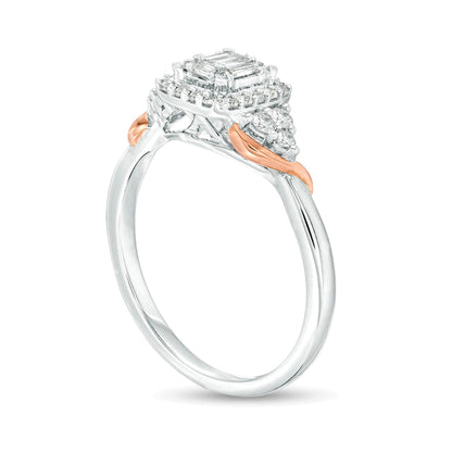 0.38 ct. Gesamtgewicht Multi-Diamant Ring mit Rahmen im Smaragdschliff in 10K Gold zweifarbig