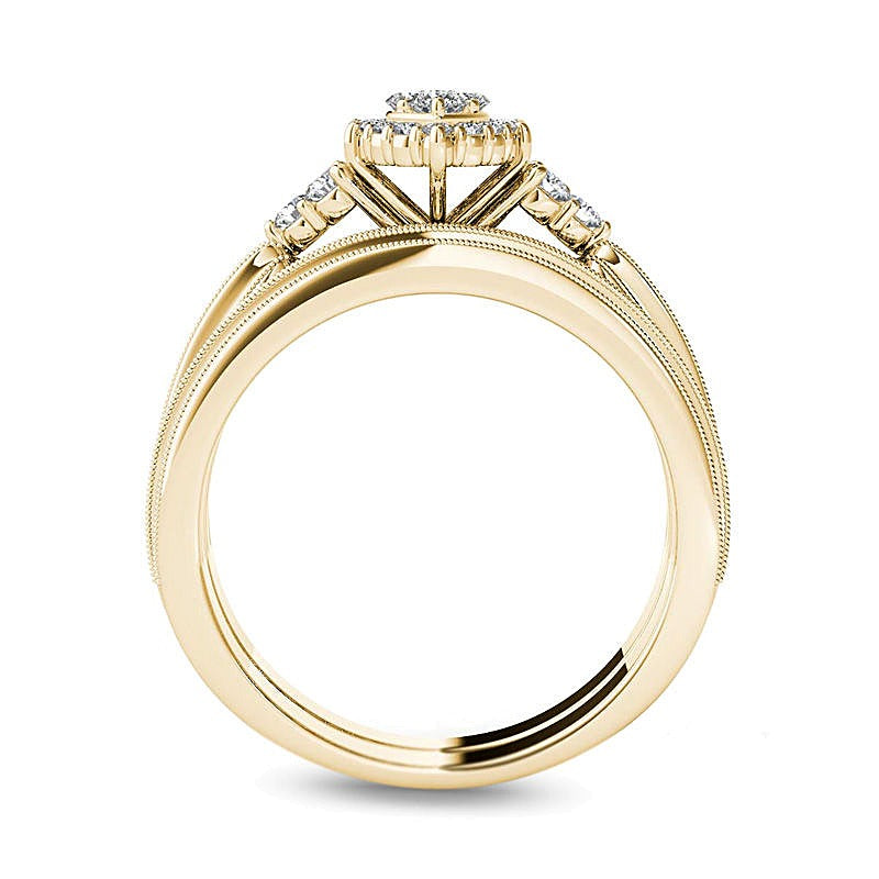 0,5 ct. Gesamtgewicht Komposit-Diamant-Brautset mit Marquise- und Rundschliff in 14K Gelbgold für Damen