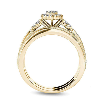0,5 ct. Gesamtgewicht Komposit-Diamant-Brautset mit Marquise- und Rundschliff in 14K Gelbgold für Damen
