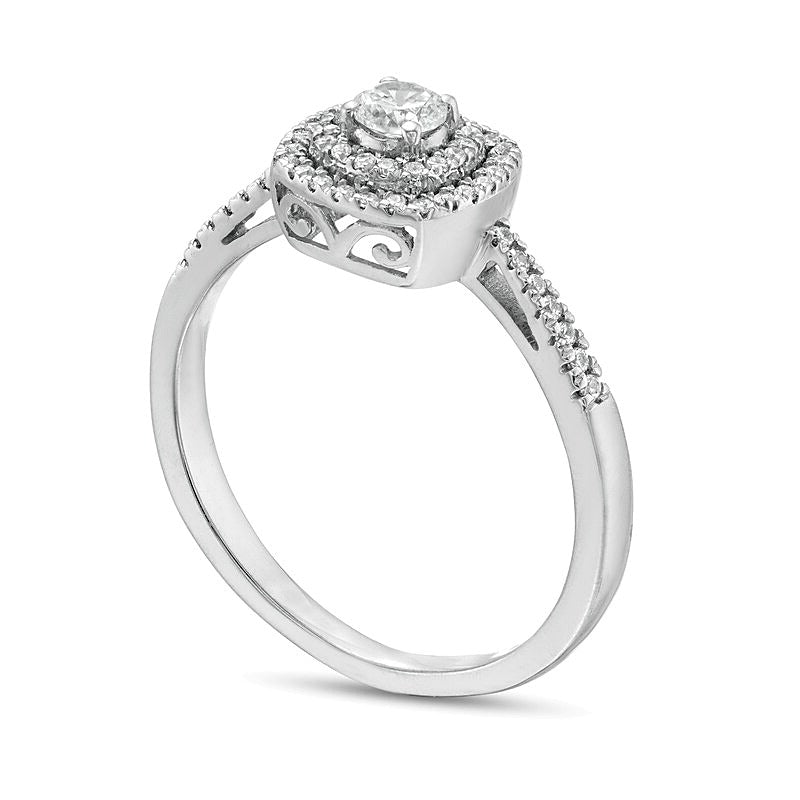 0.33 ct. Gesamtgewicht Diamant-Verlobungsring mit doppeltem Kissenschliff-Halo in 10K Weißgold
