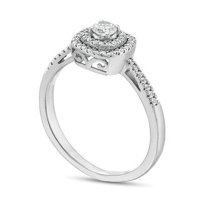 0.33 ct. Gesamtgewicht Diamant-Verlobungsring mit doppeltem Kissenschliff-Halo in 10K Weißgold