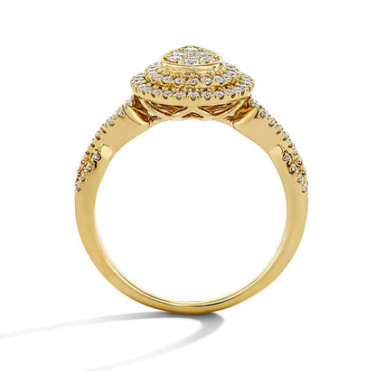 0,5 ct. Gesamtgewicht Multi-Diamant Verlobungsring mit doppeltem Rahmen in 10K Gelbgold