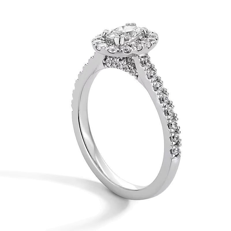 1.0 CT. Gesamtgewicht Verlobungsring mit Halo und ovalem Labordiamant in 14K Weißgold (F/SI2)