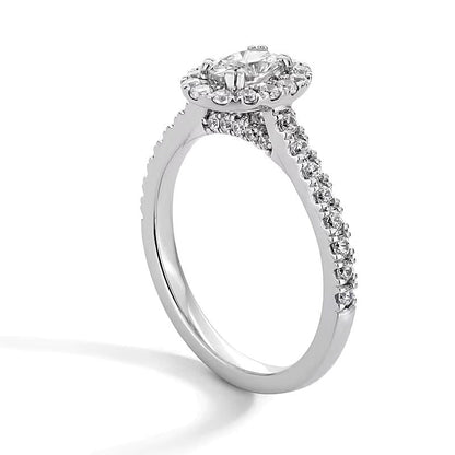 1.0 CT. Gesamtgewicht Verlobungsring mit Halo und ovalem Labordiamant in 14K Weißgold (F/SI2)