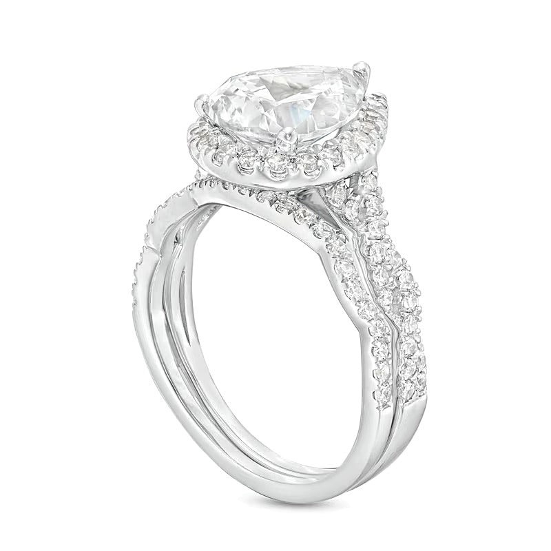 2,63 ct. Gesamtgewicht Braut-Set mit tropfenförmigem Labordiamant und gedrehter Ringschiene in 14K Weißgold (I/SI2)