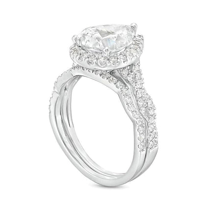 2,63 ct. Gesamtgewicht Braut-Set mit tropfenförmigem Labordiamant und gedrehter Ringschiene in 14K Weißgold (I/SI2)