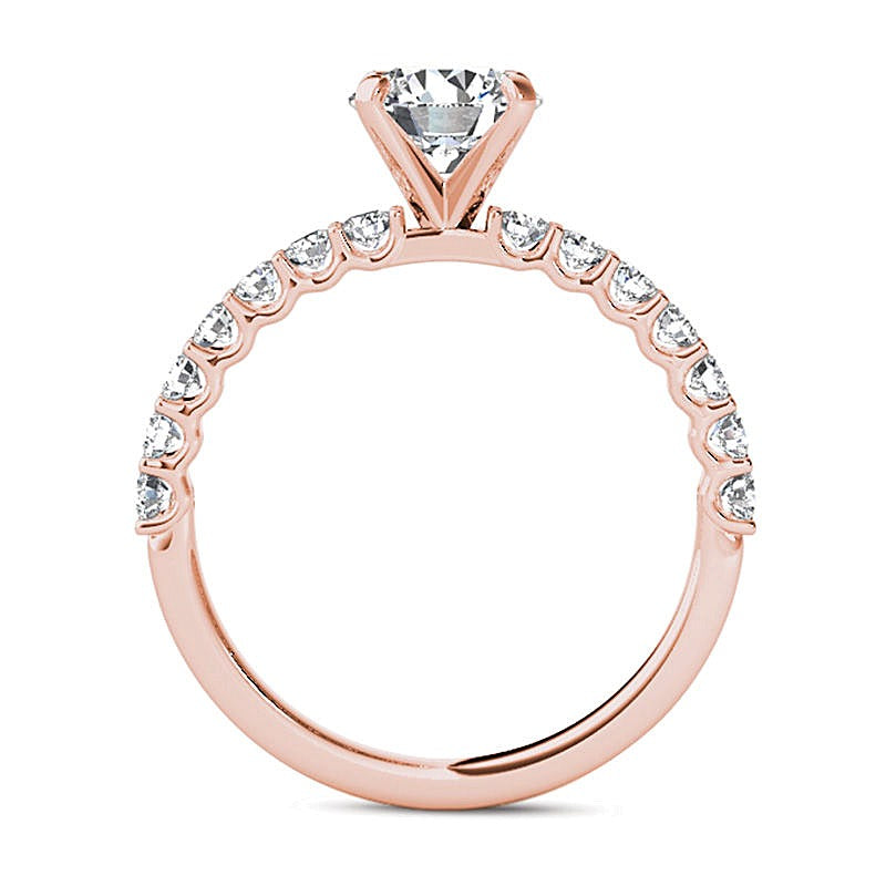 1.0 CT. Gesamtgewicht Diamant-Verlobungsring als Solitär mit seitlichem Besatz in 14K Roségold
