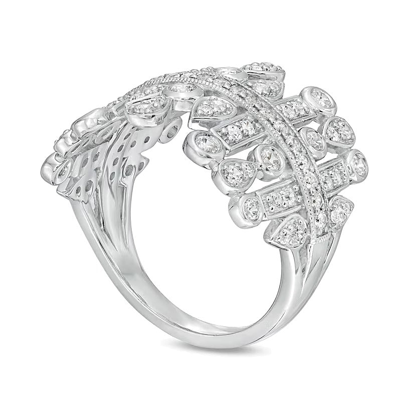 1.0 CT. TW Diamant-Ring im Art-Déco-Stil mit multi-geometrischen Formen aus rhodiniertem Sterlingsilber