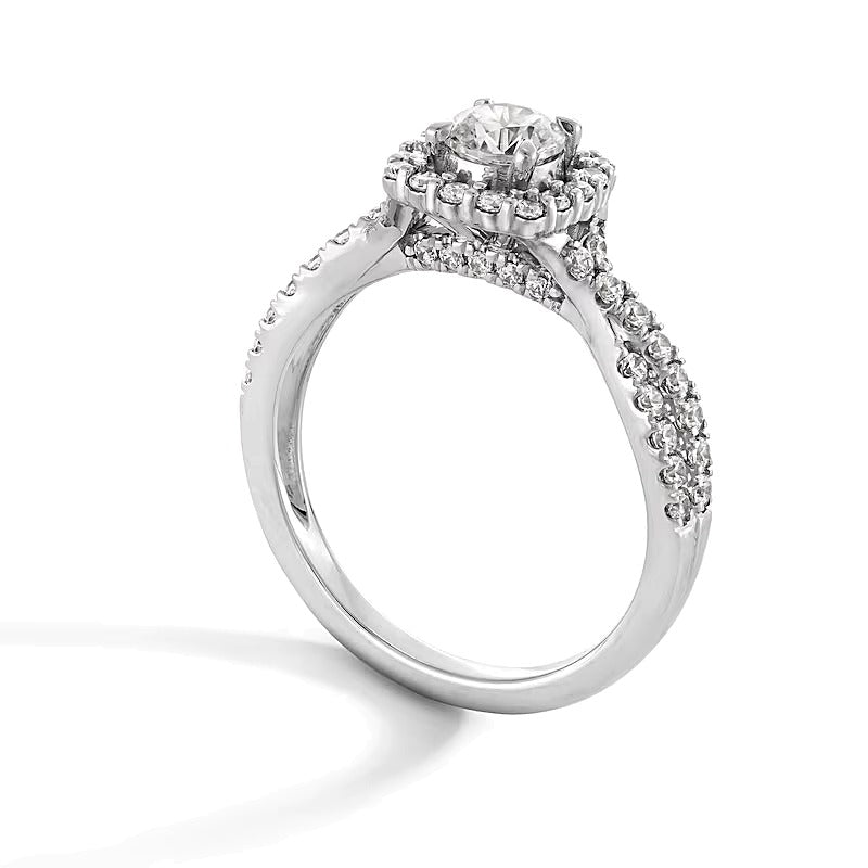 1.0 ct. Gesamtgewicht Labordiamant Halo-Verlobungsring im Kissenschliff in 14K Weißgold (F/SI2)