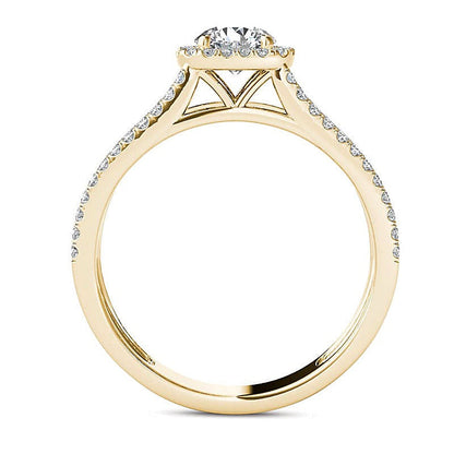1.0 CT. TW Halo-Verlobungsring mit Diamanten, mehrreihig, in 14K Gelbgold