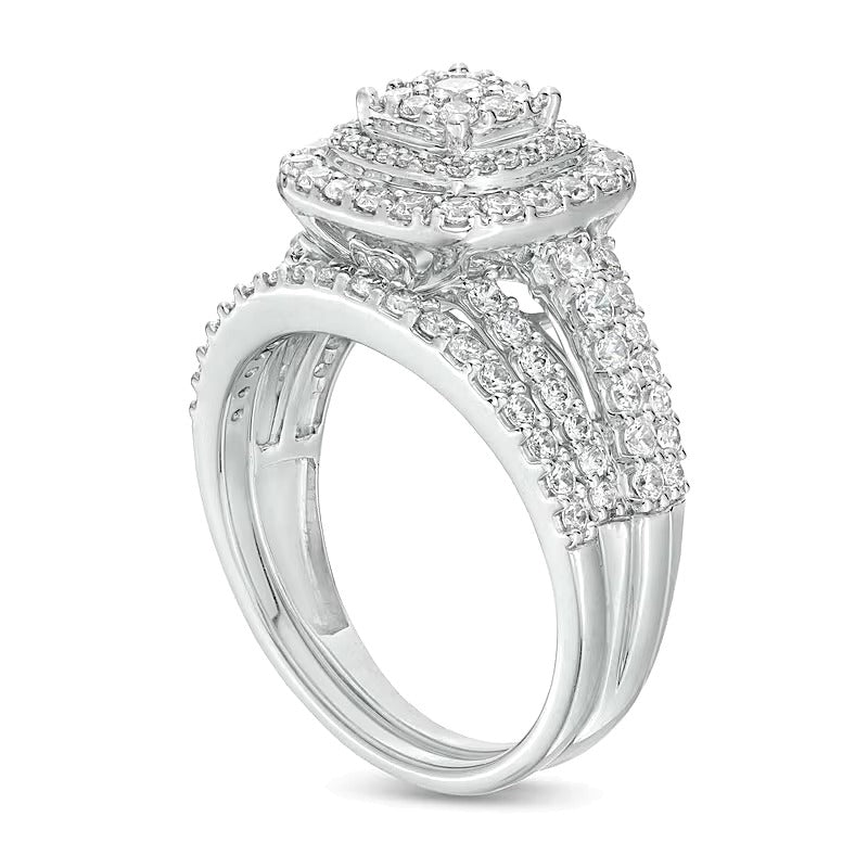 Braut-Set mit Diamanten im Kissenschliff und rund, mehrreihig, in 10K Weißgold, 1.13 ct. Gesamtgewicht