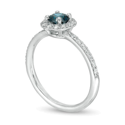 0,75 ct. Gesamtgewicht Verlobungsring mit blauen und weißen Diamanten, Halo, in 14K Weißgold