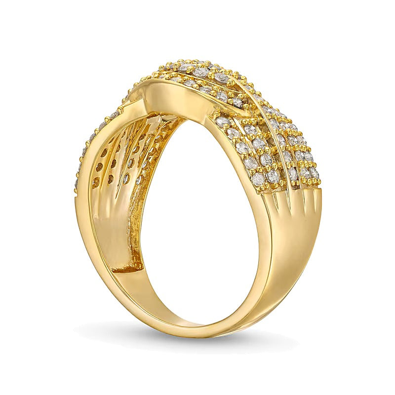 0.75 ct. Gesamtgewicht Diamant Bypass-Ring mit doppelter Reihe im Wellendesign in 10K Gelbgold