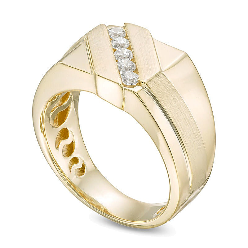 0,33 ct. Gesamtgewicht Diamant-Ehering diagonal mit Satin-Finish in 10K Gelbgold