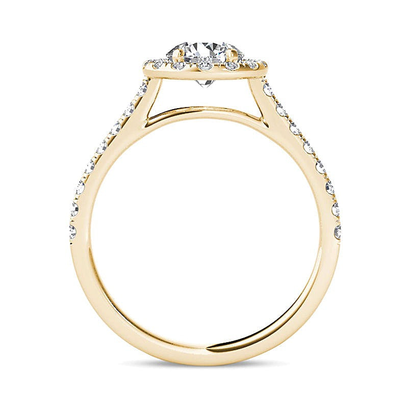 1.2 CT. Gesamtgewicht Diamant Halo Verlobungsring in 14K Gelbgold