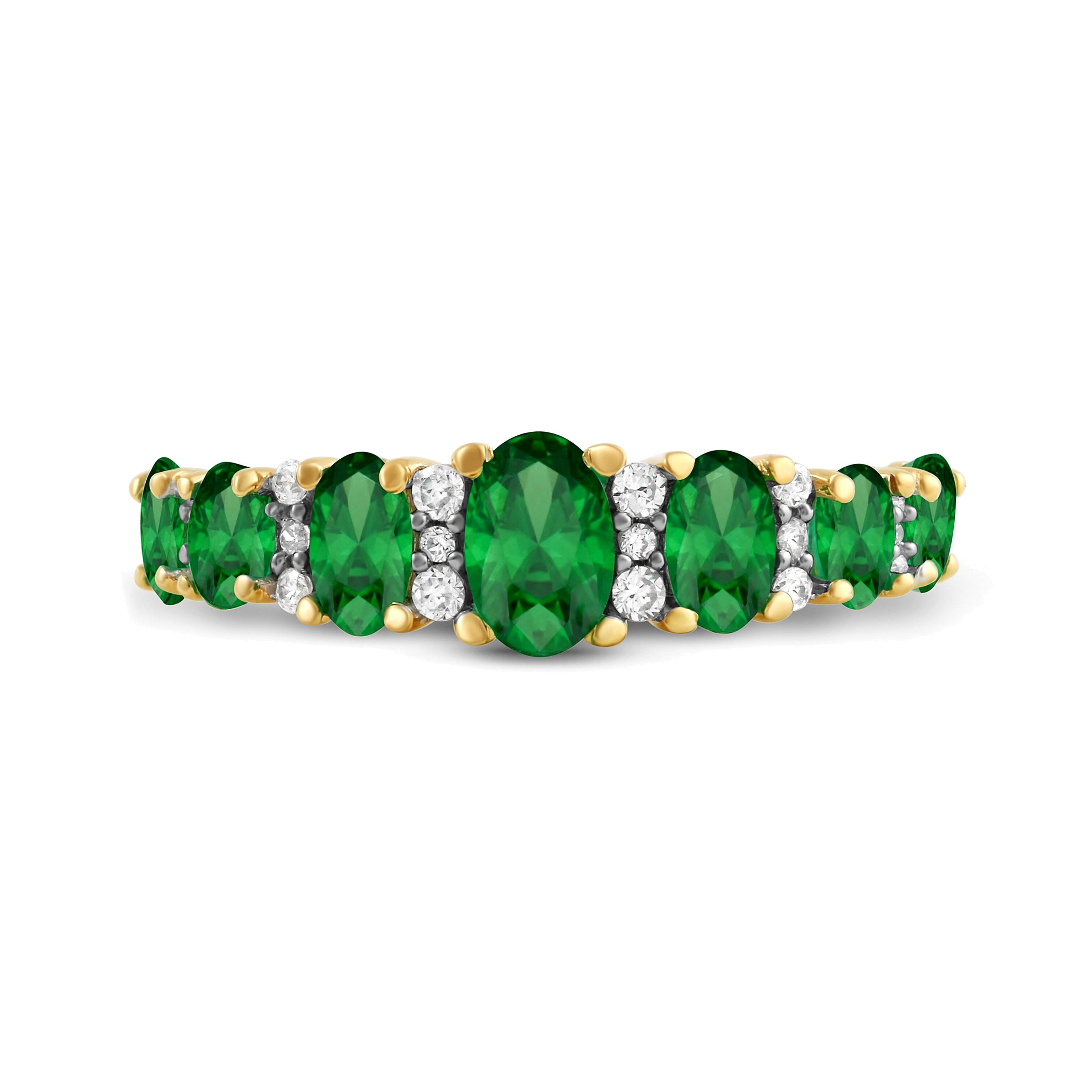 Fashion-Ring mit ovalem Smaragd und 0,13 ct. Gesamtgewicht Diamant in 10K Gelbgold