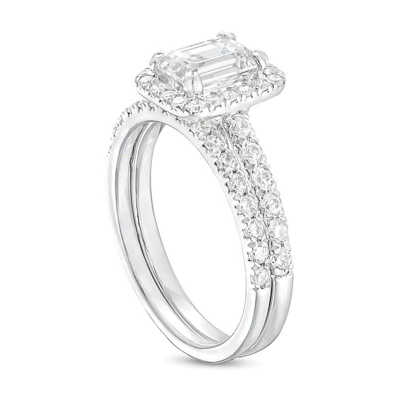 Braut-Set mit Labordiamanten im Smaragdschliff, 1.75 ct. Gesamtgewicht, in 14K Weißgold (I/SI2)