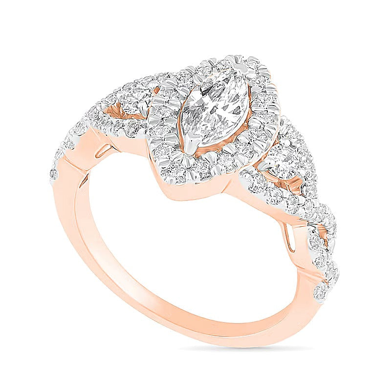 Braut-Set mit Diamanten im Marquise- und Rundschliff, 1.5 CT. Gesamtgewicht, in 10K Roségold