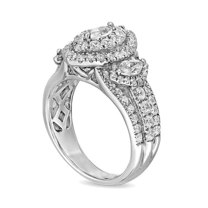 2.0 ct. Gesamtgewicht Dreistein-Verlobungsring mit Diamanten im Marquise- und Rundschliff in 14K Weißgold