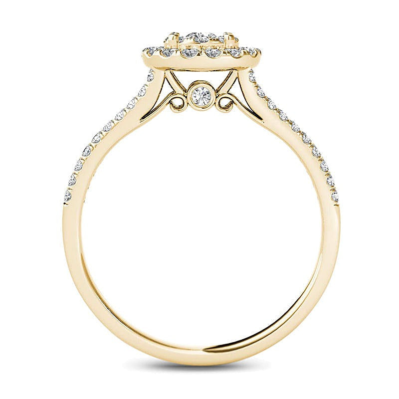 0.5 ct. Gesamtgewicht Komposit-Diamant Halo Verlobungsring in 14K Gelbgold
