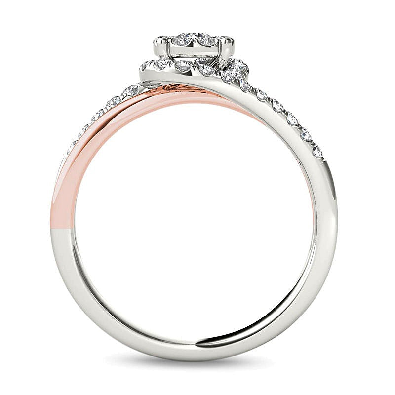 Verlobungsring mit Diamanten 0.5 ct. Gesamtgewicht und Halo in 14K Two-Tone Gold
