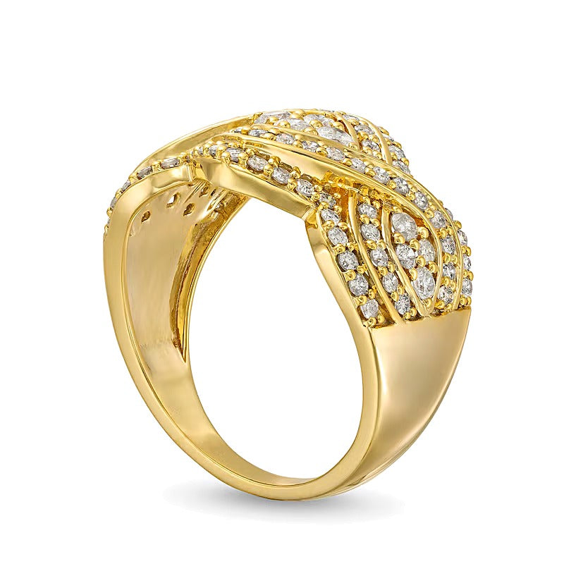 1,0 ct. Gesamtgewicht Diamant-Ring mit Infinity-Geflecht und Vierer-Besatz in 10K Gelbgold