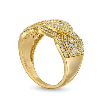 1,0 ct. Gesamtgewicht Diamant-Ring mit Infinity-Geflecht und Vierer-Besatz in 10K Gelbgold
