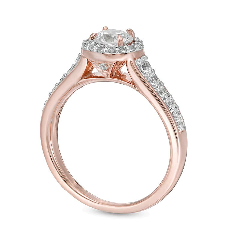 1.0 CT. TW Halo-Verlobungsring mit weißen runden Diamanten in 14K Roségold